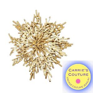 Vintage Signed Monet Modernist Goldtone Snowflake Brooch